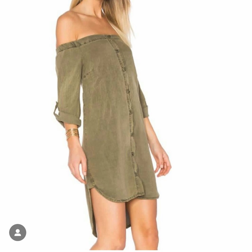 Off Shoulder Button Front Dress in Clover